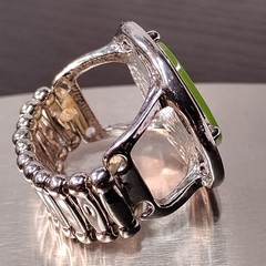 RING Adjustable Size 8 Lime Green Silver Tone Metal Funky Fun Fashion Jewelry