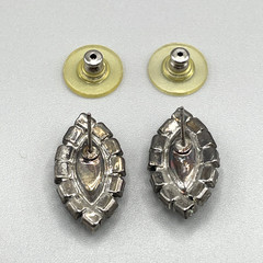 Vintage 1940-50s Marquise Shape Rhinestone Silver-Tone Post Back 1″ Earrings