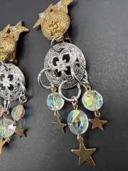 Kirks Folly Signed Silver Gold Tone Dangle Stars Moon Crystal Earrings C81