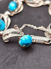 Vintage Sorrento Bracelet Sterling 925 Filigree & Larimar Stones 7″