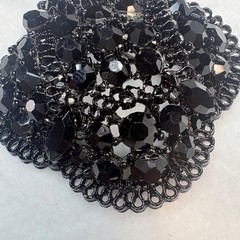 Mid‑Century Black Glass Cluster Brooch • Japanned Cast Metal • 1940s–50s