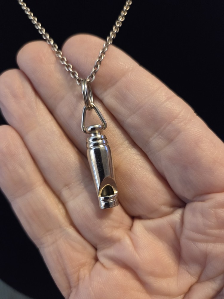 Vintage Whistle Pendant Necklace On 22″ Sterling Silver Rolo Chain