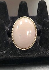 Huge vintage statement ring taupe stone 2 inch oval gold metal costume size 7