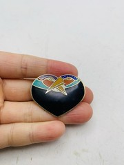 Vintage Signed Laurel Burch Rainbow “Bird Heart” Toucan Cloisonné Enamel Brooch