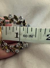 Vintage B DAVID Blue Green Glass Rhinestone Wreath Brooch Clip Earrings SET