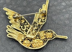 VTG Hummingbird Brooch Vermeil 925 Sterling Silver Turquoise Coral Blue Enamel