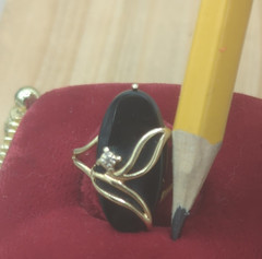 Vintage PSCO-P 14k gold and onyx ring, diamond chip inset size 6 Deco Style