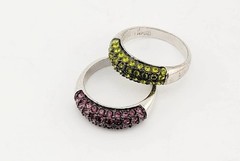 Vtg Ring 2pc Sz 6 Set Dark Pink Dark Green Cubic Zirconia Stackable Jewelry
