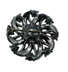 Vintage Rhinestone Floral Shape Silver Toned Brooch Pin Pendant 1.5″ L