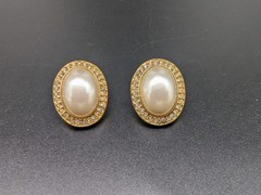 Vintage MARVELLA Gold Tone Rhinestone & Faux Pearl Cabochon Pierced Earrings