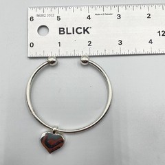 Vintage Y2K Silver Tone Heart Charm Open Cuff Bangle Bracelet Classic Slide