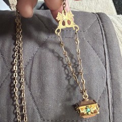 Victorian RARE 9.64g Gold Fill 3” FOB Paste Stone Dog Head Rose GF 26” Necklace