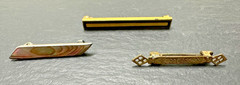 3 UNIQUE VINTAGE LINGERIE PINS: SILVER TONE + SHELL, GOLD & BLACK, GOLD M212