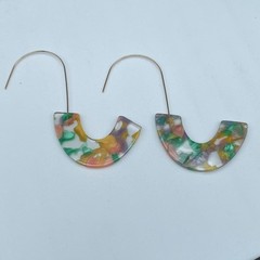 Vintage Multicolor Resin U-Shape Earrings Modern Art Deco Statement