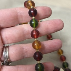 Vtg NWT Lucite Necklace Red Green Orange Brown Necklace Autumn Fall Leaves Acorn