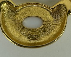 Vtg 80s Napier White Cabochon Pendant Gold Tone Chain Choker Necklace 15.5 in