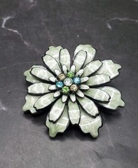 Vtg 1960s Enameled 4 Layers Metal Flower Pendant Brooch Multi Color Rhinestones