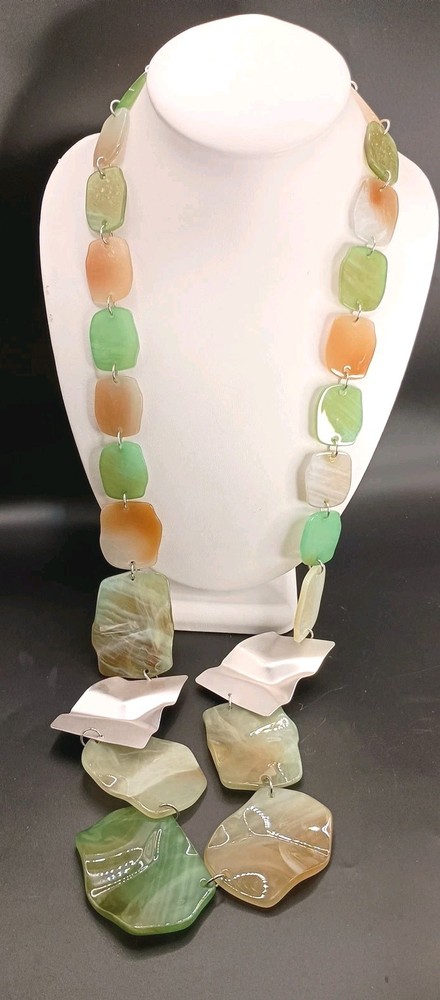 Pastel Beaded Necklace Large Flat Geometric Multicolor Plastic 37″ Long Unique