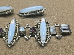 Vintage 1950’s Wide Opaline Glass Purple Crystal Chain Bracelet And Earrings