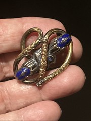 Victorian Stunning Gold Fill Embossed Coiled Vine Enameled Blue Brooch C Clasp