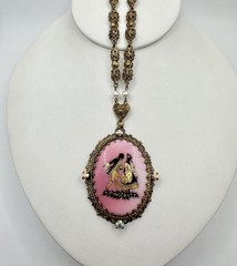 VTG Antique West Germany Couple Painted Bright Pink 32in Necklace Signed Read