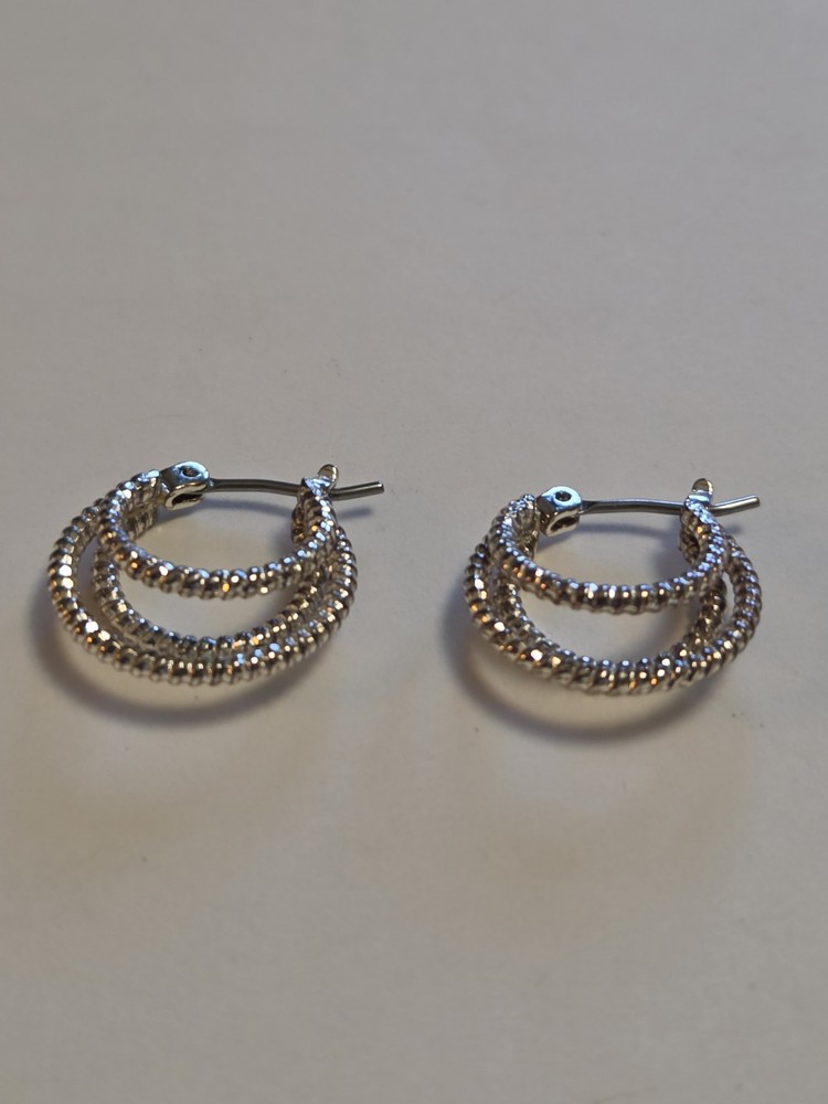Unsigned Napier Silver-Tone Textured Triple Hoop Earrings Wire Snap Closure
