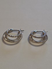 Unsigned Napier Silver-Tone Textured Triple Hoop Earrings Wire Snap Closure
