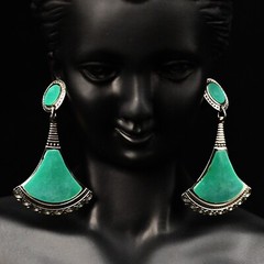 EDGAR BEREBI Original Vintage Signed Emerald Malachite Silver Designer Earrings