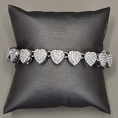 Vintage Heart Bracelet Pave Clear Rhinestones Silver Tone Linked 7.25″
