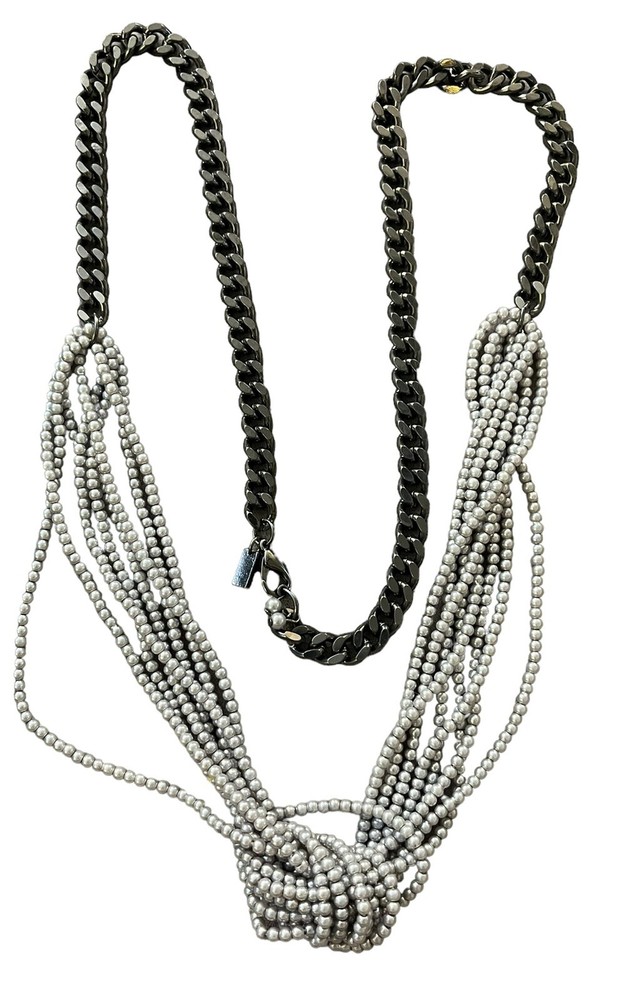 Pendleton Heavy Chain and Multi Strand Knotted Bead Necklace 36 in Gray