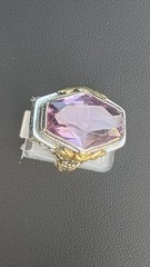Antique Art Deco Large Hexagon Amethyst Cocktail Ring 14k White Gold Yellow