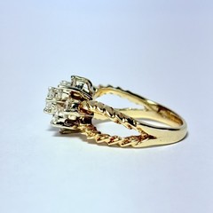 14K Yellow Gold 0.68ctw Diamond Cluster Size 5.5 Twisted Split Shank Ring 4.1g