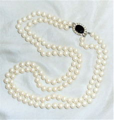 Vintage CELEBRITY NY Faux Pearl Rhinestone 2 Strand Hand Tied Necklace