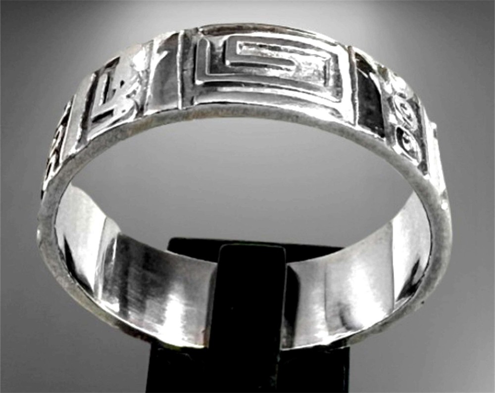 Vintage MEX 925 Sterling Silver Mesoamerican Band Ring Sz 11.75 C6598