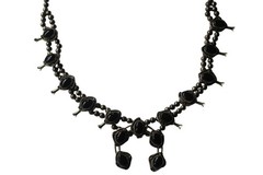Vintage Silver Tone Black Onyx Squash Blossom Statement 24in Western Nickle