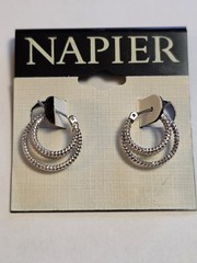 Unsigned Napier Silver-Tone Textured Triple Hoop Earrings Wire Snap Closure