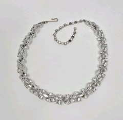 Rhodium Plated Clear Crystal Choker Necklace 15.5 Inches Vintage Leaves Unsigned