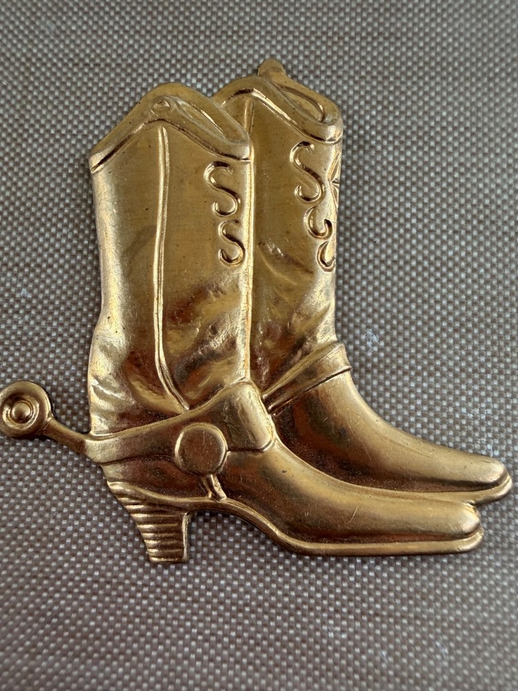 Vintage Raw Brass Cowboy Boots Stamping Spurs Western High Relief NOS Jewelry Fi