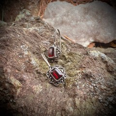 Sterling Silver 925 Hook Earrings With Red Colored Stone