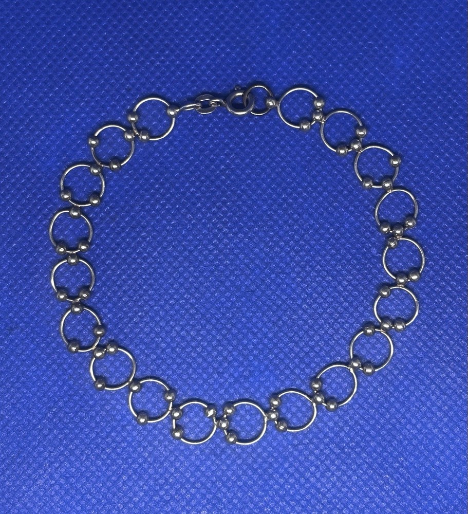 K02 KC 1960s Vintage 925 Sterling Silver Bracelet 8” 20cm Anklet Balls & Rings