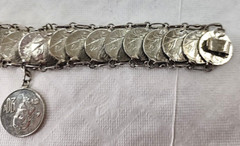 Vintage Mexican 1974 20 Centavos 1979 10 Centavos Coin Bracelet 7”