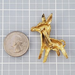 DONKEY Brooch Vintage Textured Green-eyed 1950s Gold Tone 2″