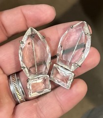 Vintage Pair Of Deco Czech? Clear Crystal Pin Brooch Silver Tone