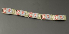Mosaic Bracelet Vintage Italian Micro Tile Red Blue Green Flower 7.5″