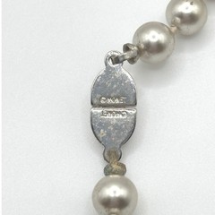 Monet Vintage Faux Pearl Strand Necklace Champagne Silver Tone Signed Clasp 30in