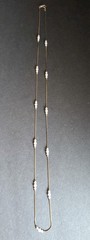 Korea Signed Gold Tone Vintage Snake Chain Necklace Faux Pearl Beads 1mm x 29 in