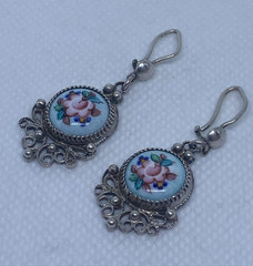Vintage earrings. USSR porcelain. Hand painted. Enamel.Russian. Finift . 7.36 g.