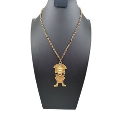 Hobe Statement Pendant Necklace Mayan Inspired 20″ Gold Tone Chain Vintage