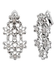 .99CT DIAMOND 18KT WHITE GOLD 3D MULTI STAR FLORAL FUN CLIP ON HANGING EARRINGS