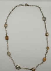 Vtg Estate Sale Cookie Lee Signed Chain Necklace With Shimmery Jewel Stations